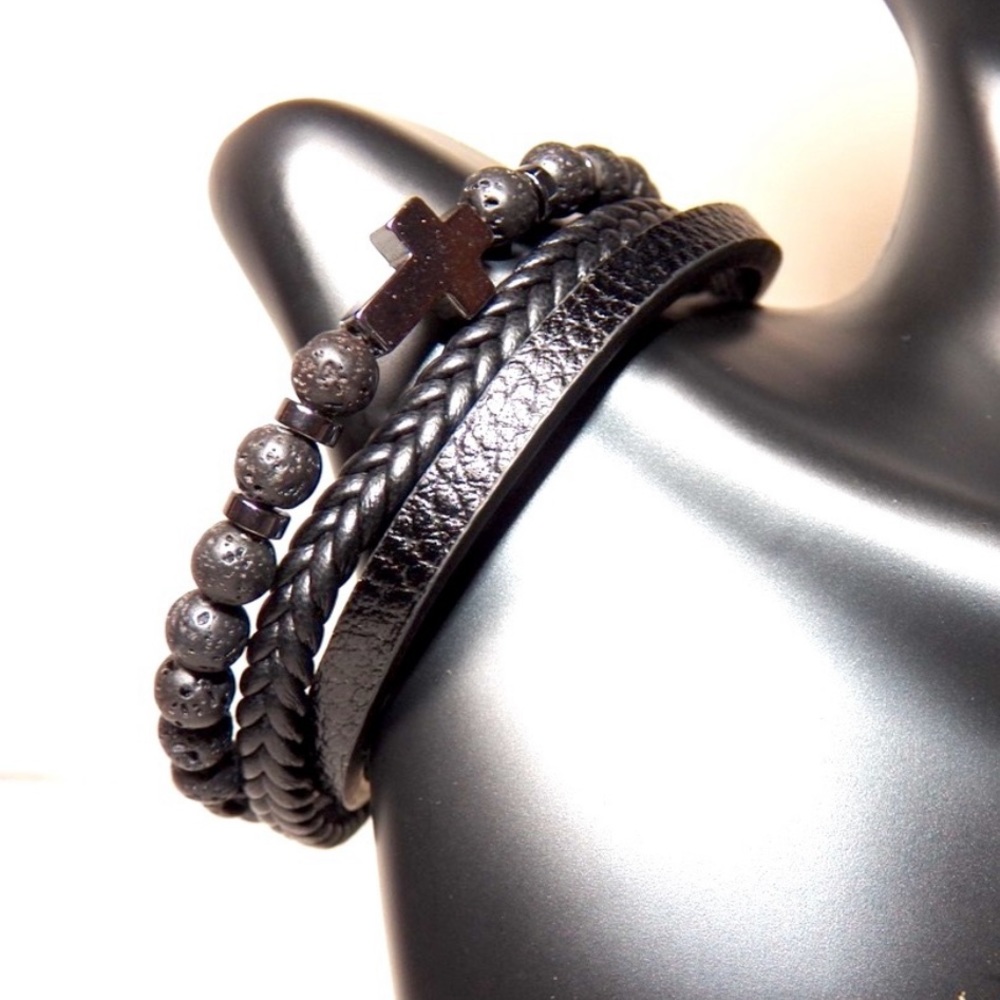 Men’s Retro Cross Alloy Hematite Bracelet